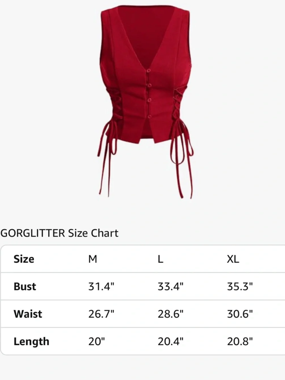 Sleeveless Lace-Up Button-Front Vest Top in Red XL - Picture 5 of 9